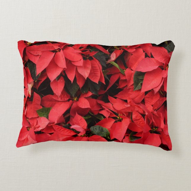 Red Poinsettias II Christmas Holiday Floral Accent Pillow (Back)