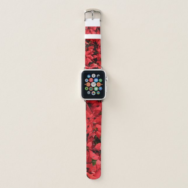 Red Poinsettias II Christmas Holiday Floral Apple Watch Band (Front)