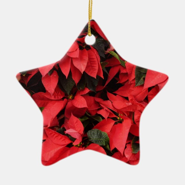 Red Poinsettias II Christmas Holiday Floral Ceramic Ornament (Front)