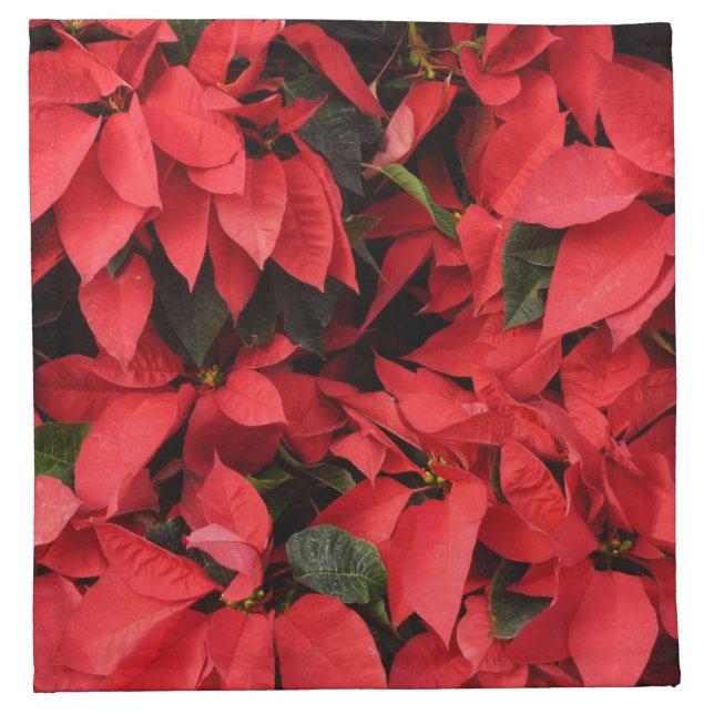 Red Poinsettias II Christmas Holiday Floral Cloth Napkin (Front)