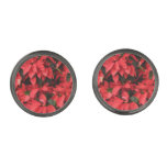 Red Poinsettias II Christmas Holiday Floral Cufflinks