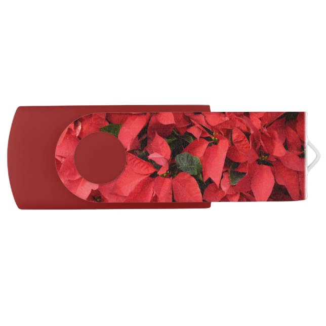 Red Poinsettias II Christmas Holiday Floral Flash Drive (Front)