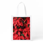 Red Poinsettias II Christmas Holiday Floral Grocery Bag