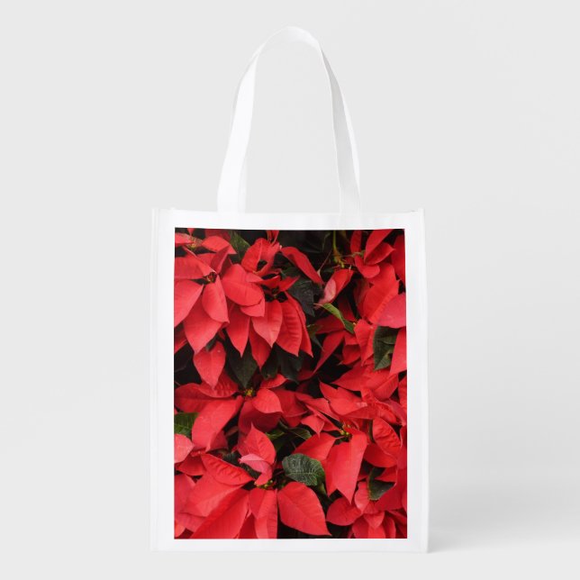 Red Poinsettias II Christmas Holiday Floral Grocery Bag (Front)