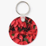 Red Poinsettias II Christmas Holiday Floral Keychain
