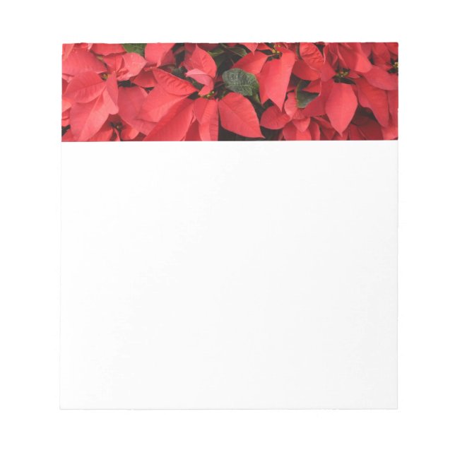 Red Poinsettias II Christmas Holiday Floral Notepad (Front)