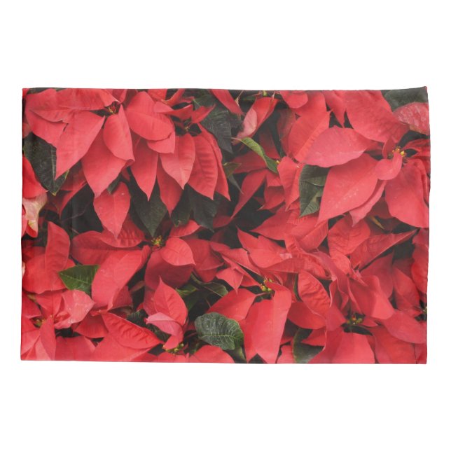Red Poinsettias II Christmas Holiday Floral Pillow Case (Back)