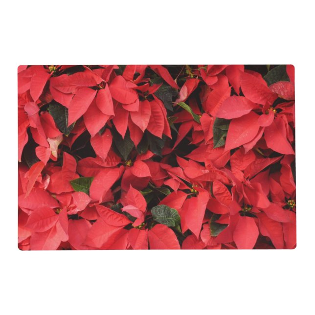 Red Poinsettias II Christmas Holiday Floral Placemat (Front)