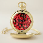 Red Poinsettias II Christmas Holiday Floral Pocket Watch