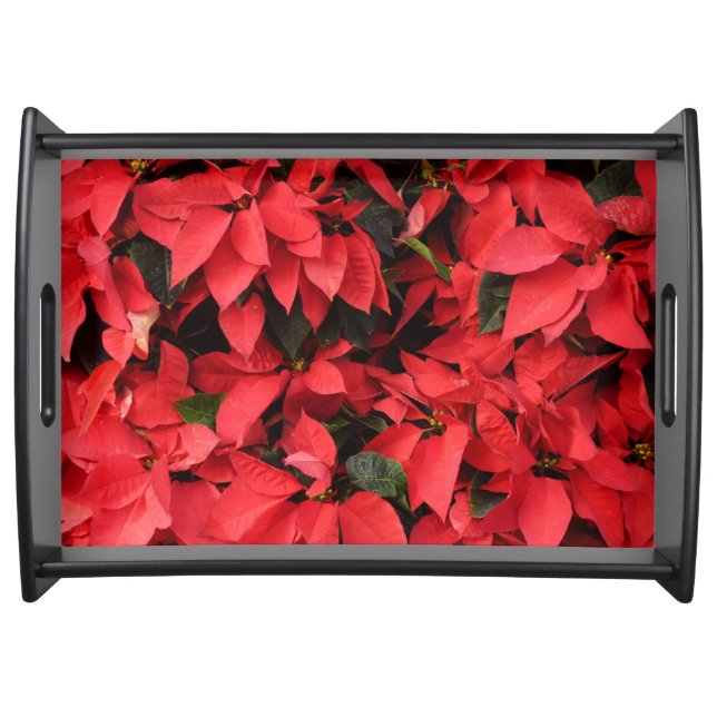 Red Poinsettias II Christmas Holiday Floral Serving Tray (Front)