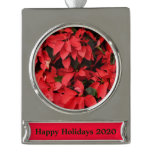 Red Poinsettias II Christmas Holiday Floral Silver Plated Banner Ornament
