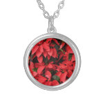 Red Poinsettias II Christmas Holiday Floral Silver Plated Necklace