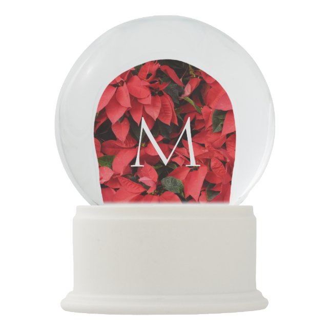 Red Poinsettias II Christmas Holiday Floral Snow Globe (Front)