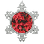 Red Poinsettias II Christmas Holiday Floral Snowflake Pewter Christmas Ornament
