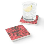 Red Poinsettias II Christmas Holiday Floral Stone Coaster