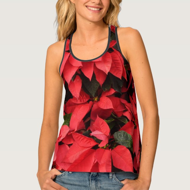 Red Poinsettias II Christmas Holiday Floral Tank Top (Front)