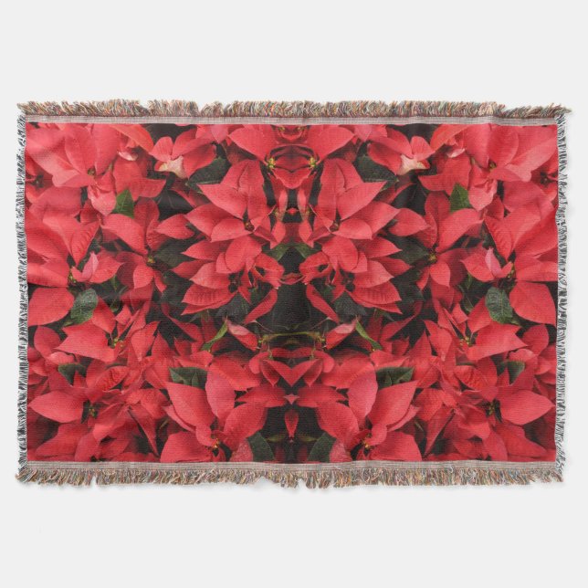 Red Poinsettias II Christmas Holiday Floral Throw Blanket (Front)