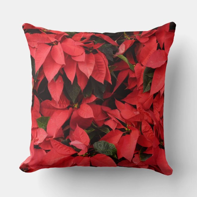 Red Poinsettias II Christmas Holiday Floral Throw Pillow (Front)