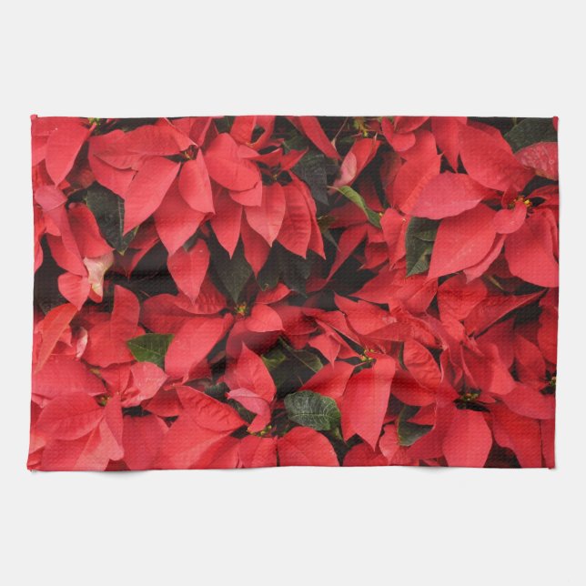 Red Poinsettias II Christmas Holiday Floral Towel (Horizontal)
