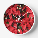 Red Poinsettias II Christmas Holiday Floral Wall Clock