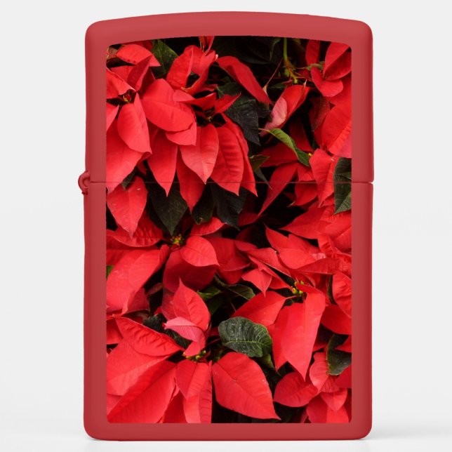 Red Poinsettias II Christmas Holiday Floral Zippo Lighter (Front)