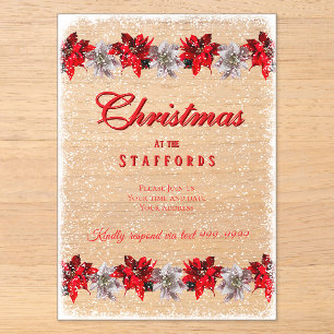 Red Poinsettias in Snow Acrylic Invitation