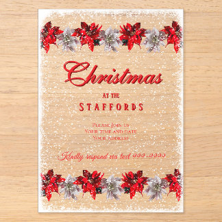 Red Poinsettias in Snow Acrylic Invitation