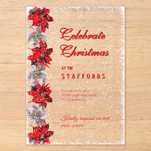 Red Poinsettias in Snow Acrylic Invitation