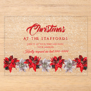 Red Poinsettias in Snow Acrylic Invitation