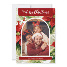 Red Poinsettias Merry Christmas Personalized Photo