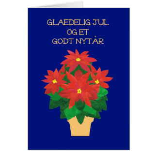 Red Poinsettias on Blue Danish Language Greeting Cards