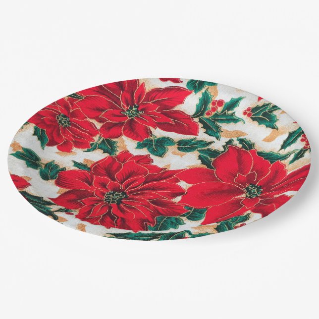 Red Poinsettias Paper Plate (Angled)