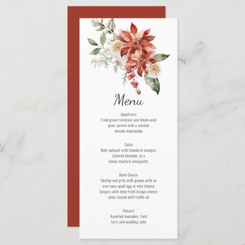 Red Poinsettias Pine and Evergreen Wedding Menu