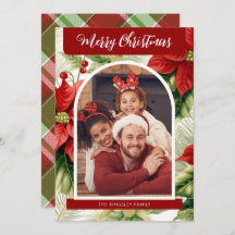 Red Poinsettias Plaid Christmas Personalized Photo