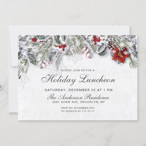 Red Poinsettias Rustic Christmas Holiday Luncheon Invitation