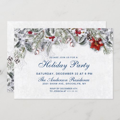 Red Poinsettias Rustic Christmas Holiday Party Invitation