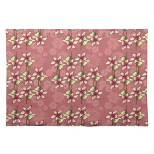 Red Poinsettias & Snowflakes Christmas Winter Cloth Placemat