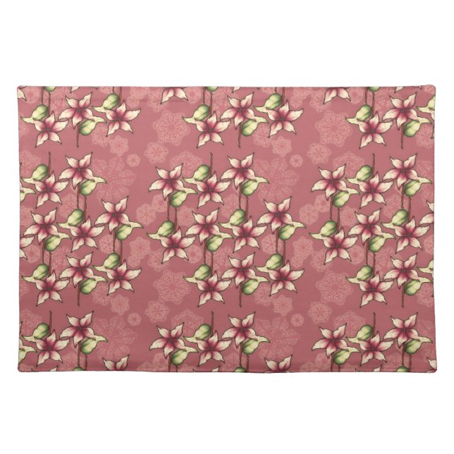 Red Poinsettias & Snowflakes Christmas Winter Cloth Placemat (Front)
