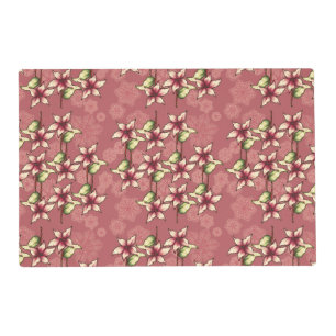 Red Poinsettias & Snowflakes Christmas Winter Placemat