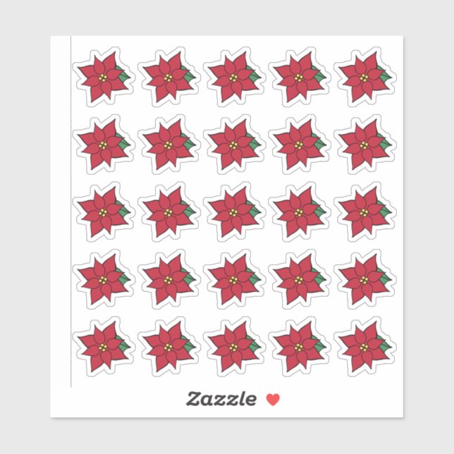 Red Poinsettias Stickers  (Sheet)