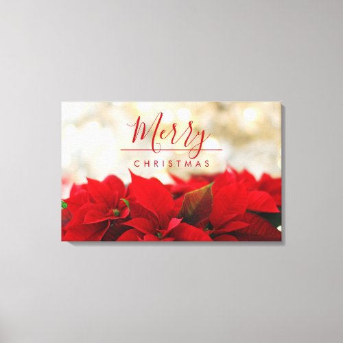 Red Poinsettias with Golden Bokeh Christmas Canvas Print