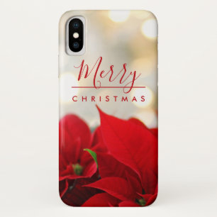 Red Poinsettias with Golden Bokeh Christmas iPhone X Case