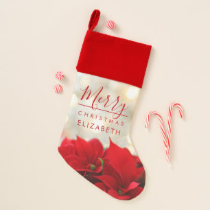 Red Poinsettias with Golden Bokeh Christmas Christmas Stocking