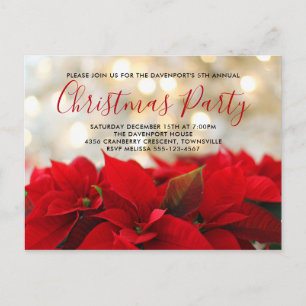 Red Poinsettias with Golden Bokeh Christmas Invite