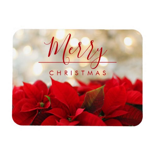 Red Poinsettias with Golden Bokeh Christmas Magnet
