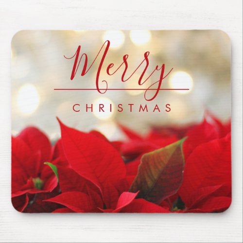 Red Poinsettias with Golden Bokeh Christmas Mouse Pad