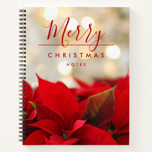 Red Poinsettias with Golden Bokeh Christmas Notebook