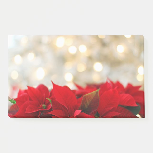 Red Poinsettias with Golden Bokeh Christmas Post-it Notes (Front)