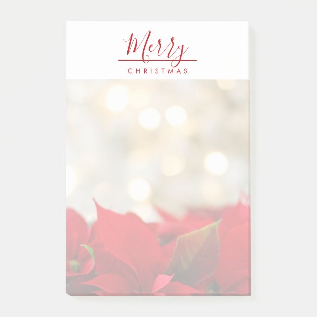 Red Poinsettias with Golden Bokeh Christmas Post-it Notes (Front)