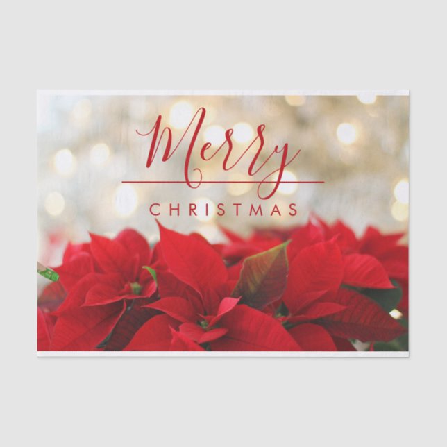 Red Poinsettias with Golden Bokeh Christmas Tissue Paper (Front)